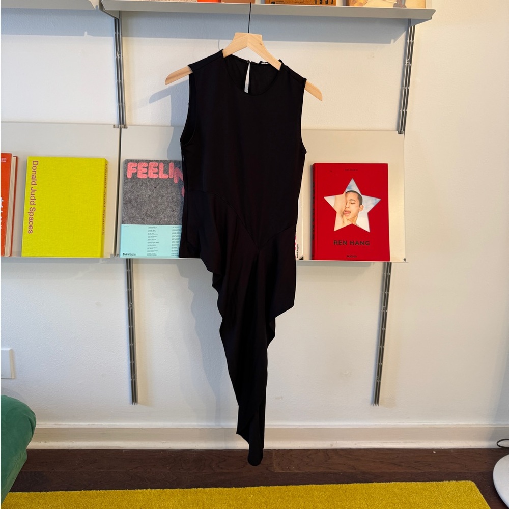 Zara Woman asymmetrical black satin blouse, size M.